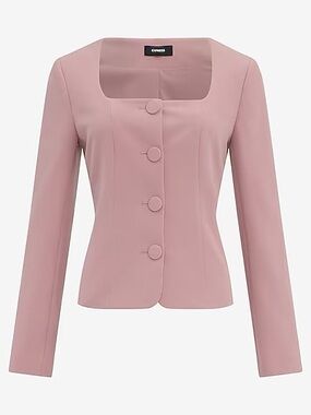 Express Stretch Fitted Collarless Square Neck Blazer